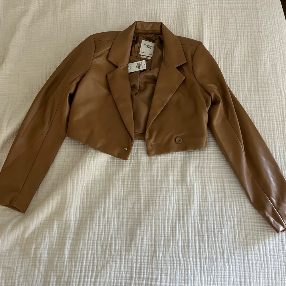 Abercrombie brown leather cropped blazer